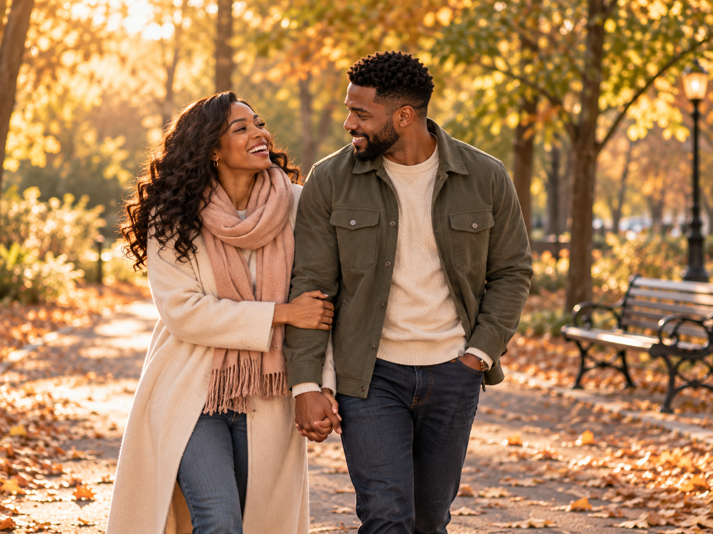 Couples who don’t fight reconnecting on a walk together